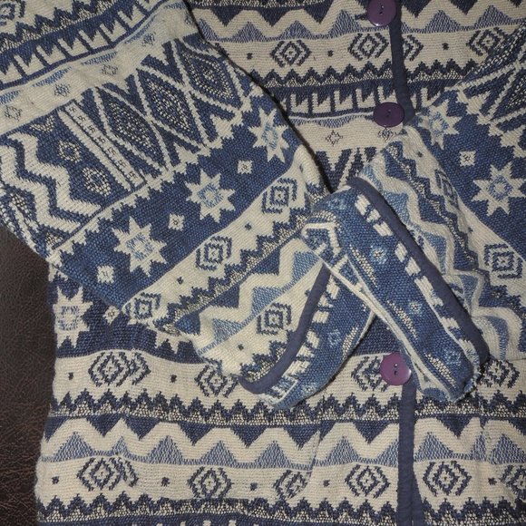Vintage 90's Jane Ashley Button Up, Collared, Southwestern Blues Tapestry Jacket - Picture 5 of 8